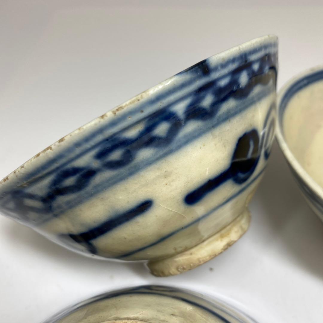 中国清朝時代　青花小鉢4客　口径約12㎝　東Y7-0403⑥タニト