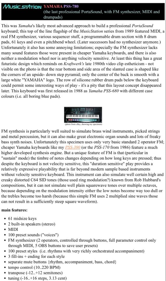 Yamaha PSS-780☆FMシンセサイザー☆MIDI搭載☆日本製