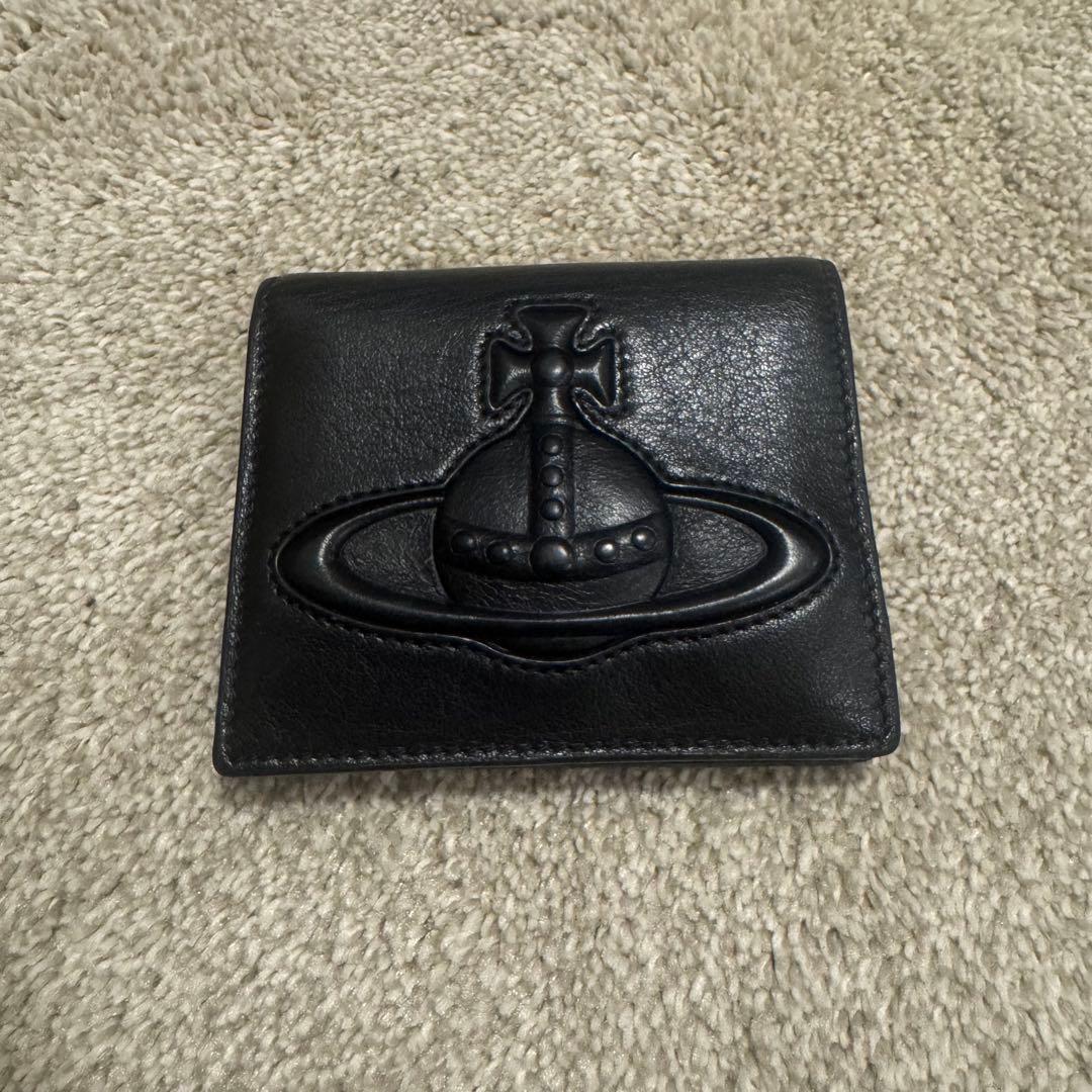 美品✨ヴィヴィアン ブラックレザー二つ折り財布