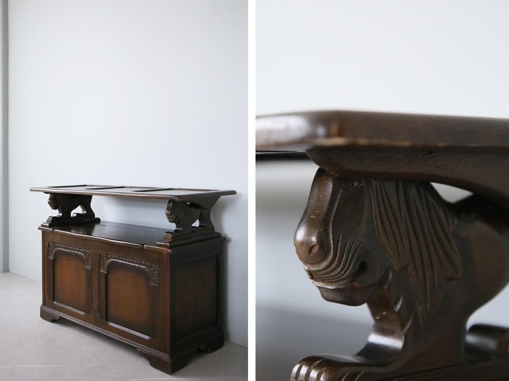 英国アンティーク木製モンクスベンチ/椅子イスチェア/収納机テーブル(88-119