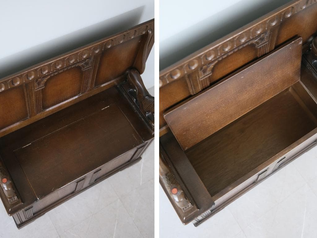 英国アンティーク木製モンクスベンチ/椅子イスチェア/収納机テーブル(88-119