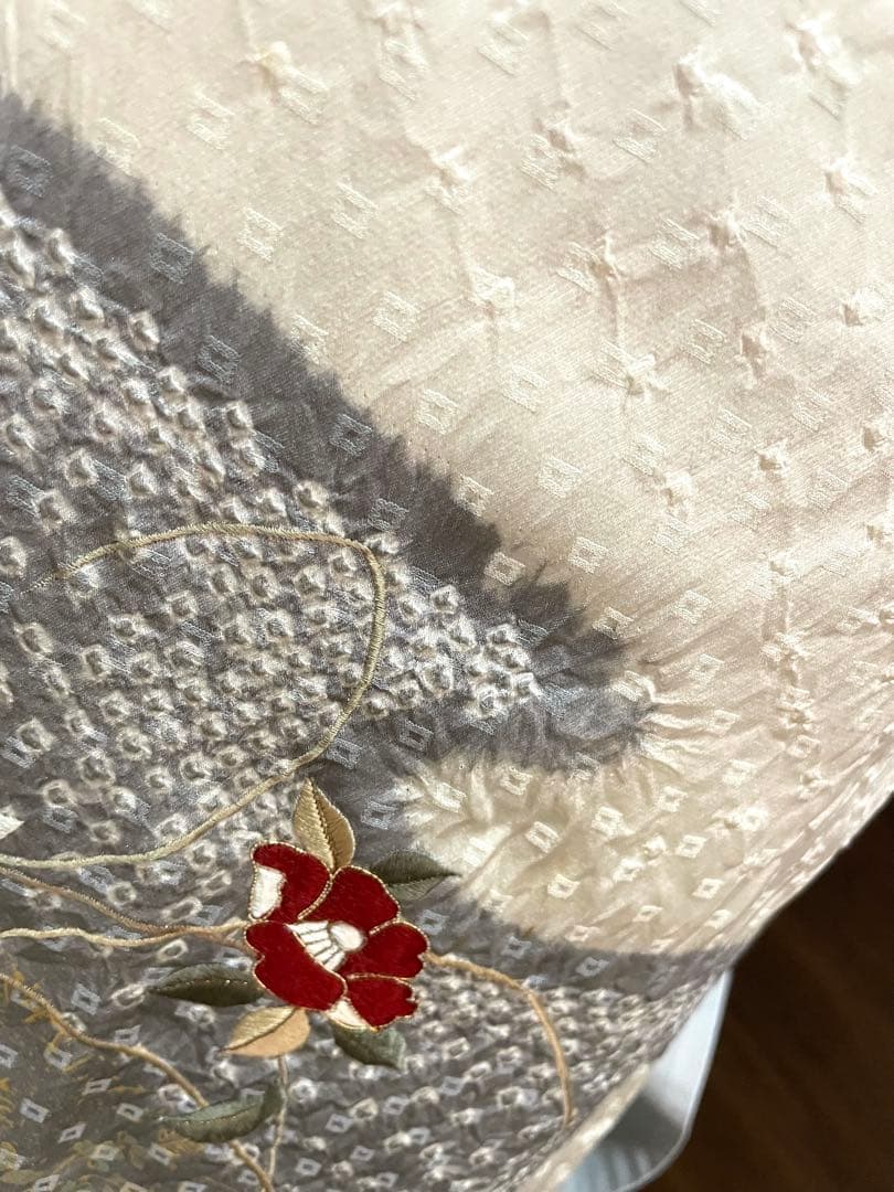 訪問着フルセット5点サイズM〜Ｌ　総絞り金駒刺繍　刺繍雪輪草花文金銀彩引箔正絹