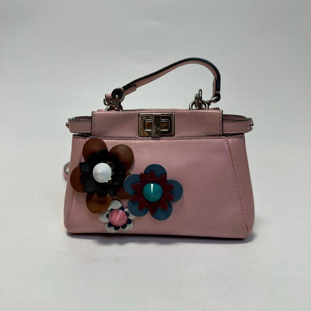 o52【極美品】保存袋付　フェンディフラワーマイクロピーカブ2wayショルダー.