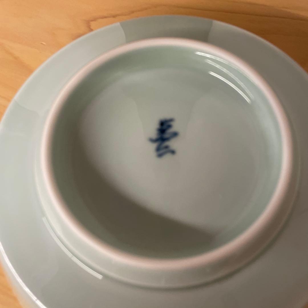 井上萬二 青白磁公孫樹文皿 5客揃　 人間国宝