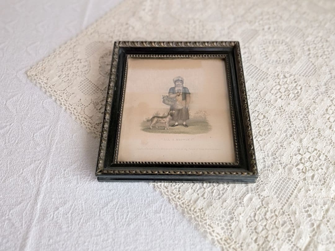 * antique picture ❀* 女の子とワンちゃんのいる 版画プリント