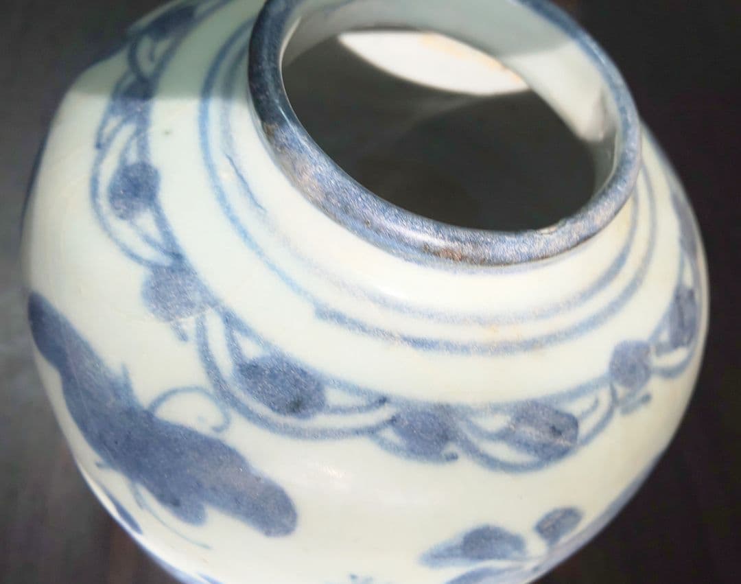 中国美術 明時代 白磁 漳州磁器壺 染付花蝶模様 陶磁器 茶壺