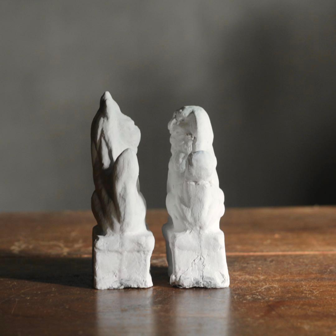 白い 獅子 と 狛犬 古道具 アンティーク オブジェ 獅子と狛犬