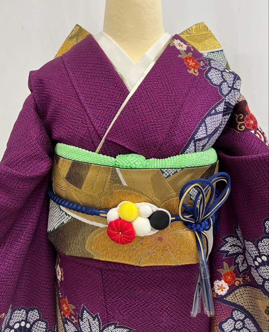 豪華　総絞り　振り袖　フルセット　別誂長襦袢付　成人式　金彩加工　刺繍入　702