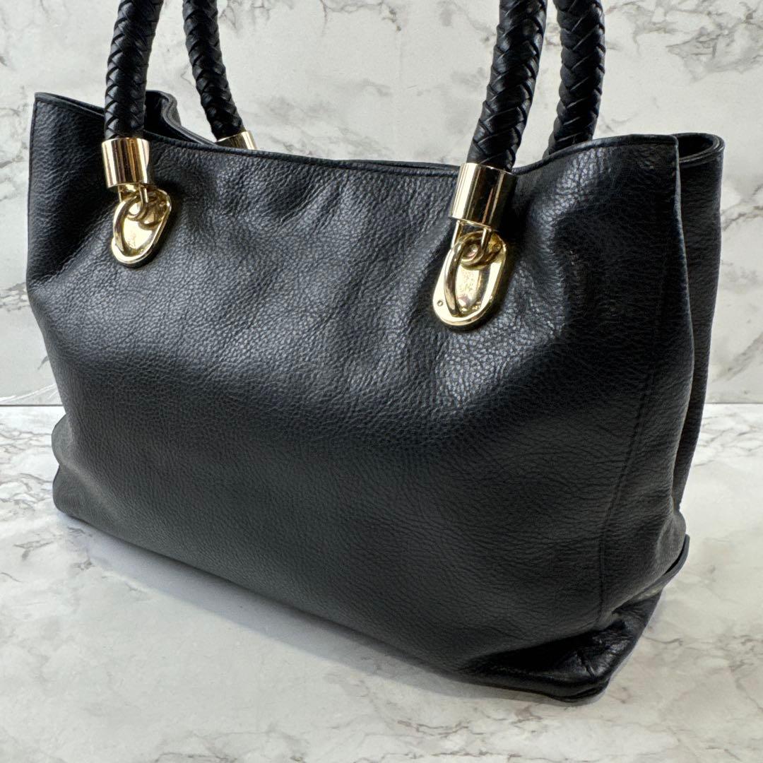 COLEHAAN コールハーン 本革 レザー ハンドバッグ 黒ブラック金ゴールド