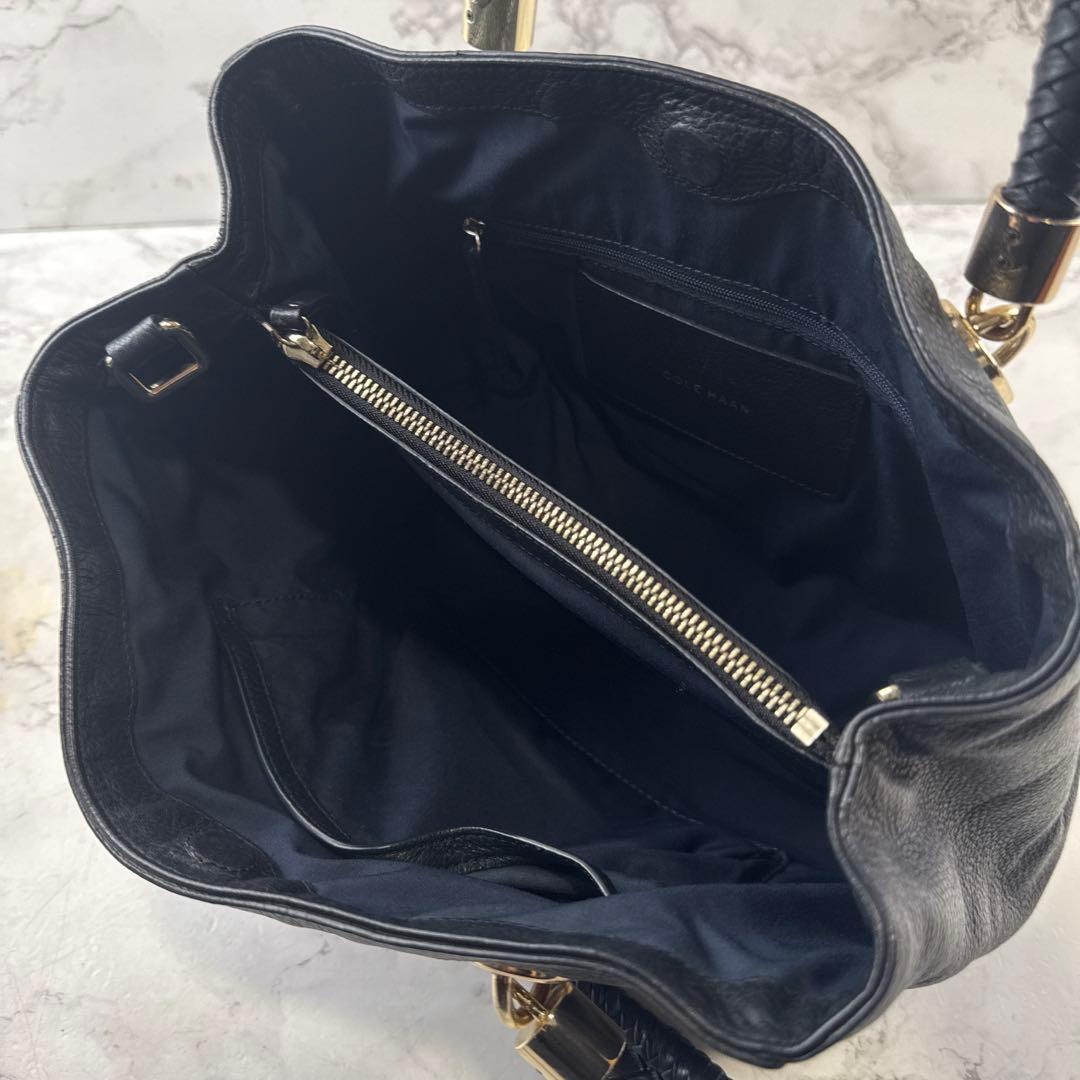 COLEHAAN コールハーン 本革 レザー ハンドバッグ 黒ブラック金ゴールド