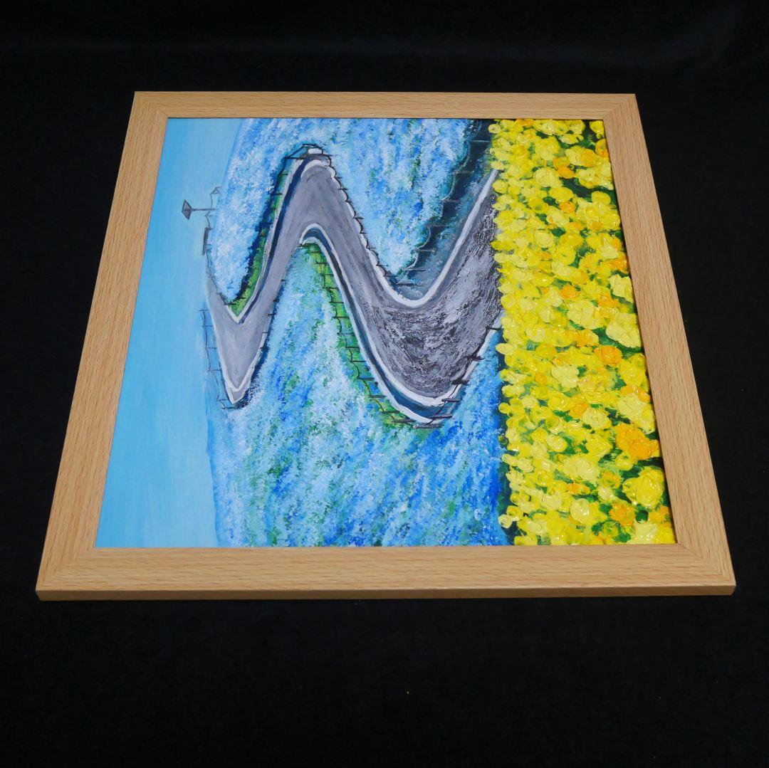 油絵 油彩 油彩画 絵 絵画 【ネモフィラと菜の花の道】