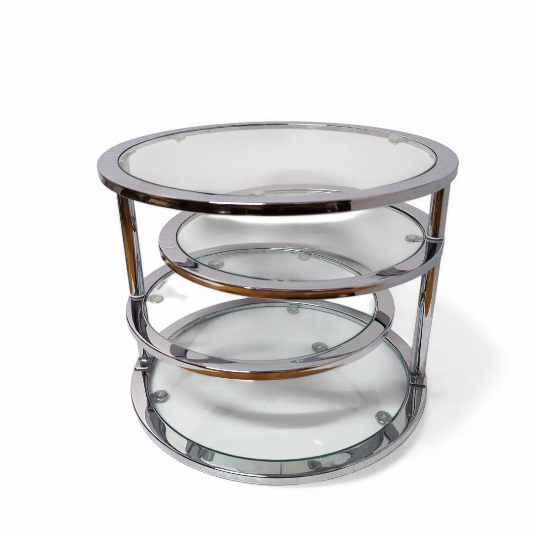 Mid Century 丸型 円形 ガラステーブル 4段 強化ガラス