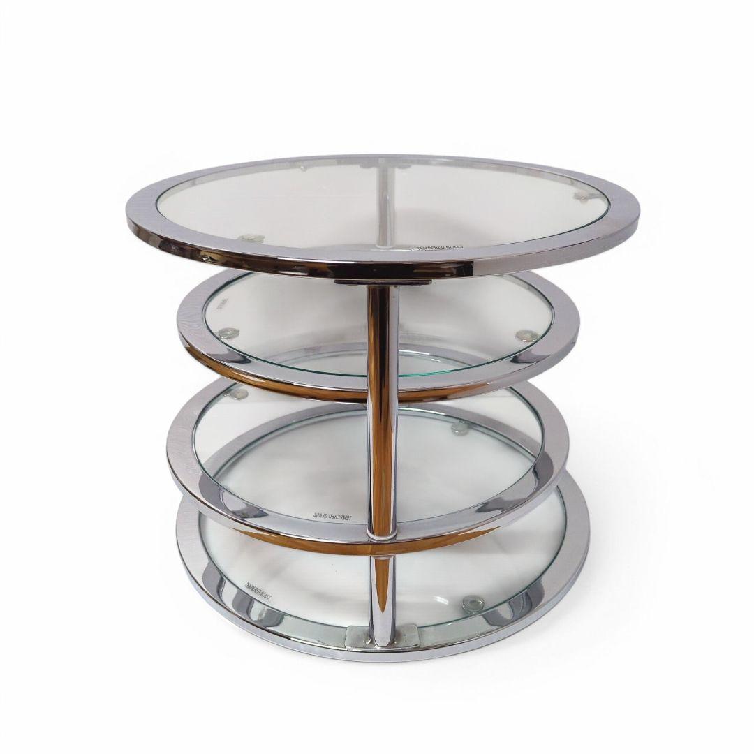 Mid Century 丸型 円形 ガラステーブル 4段 強化ガラス