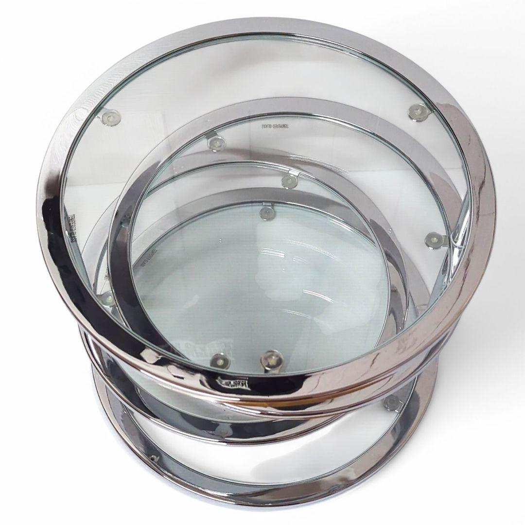 Mid Century 丸型 円形 ガラステーブル 4段 強化ガラス