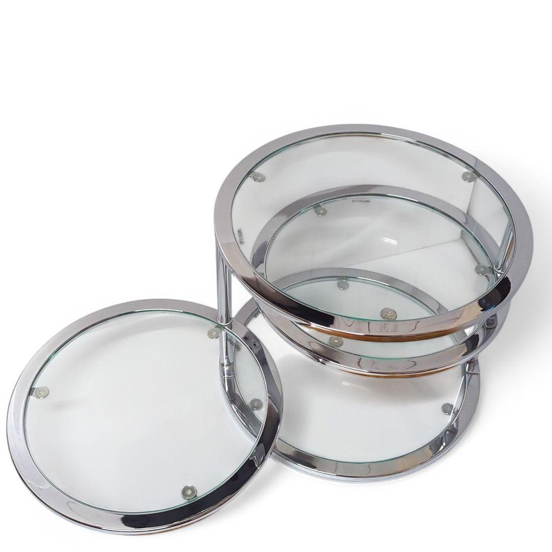 Mid Century 丸型 円形 ガラステーブル 4段 強化ガラス