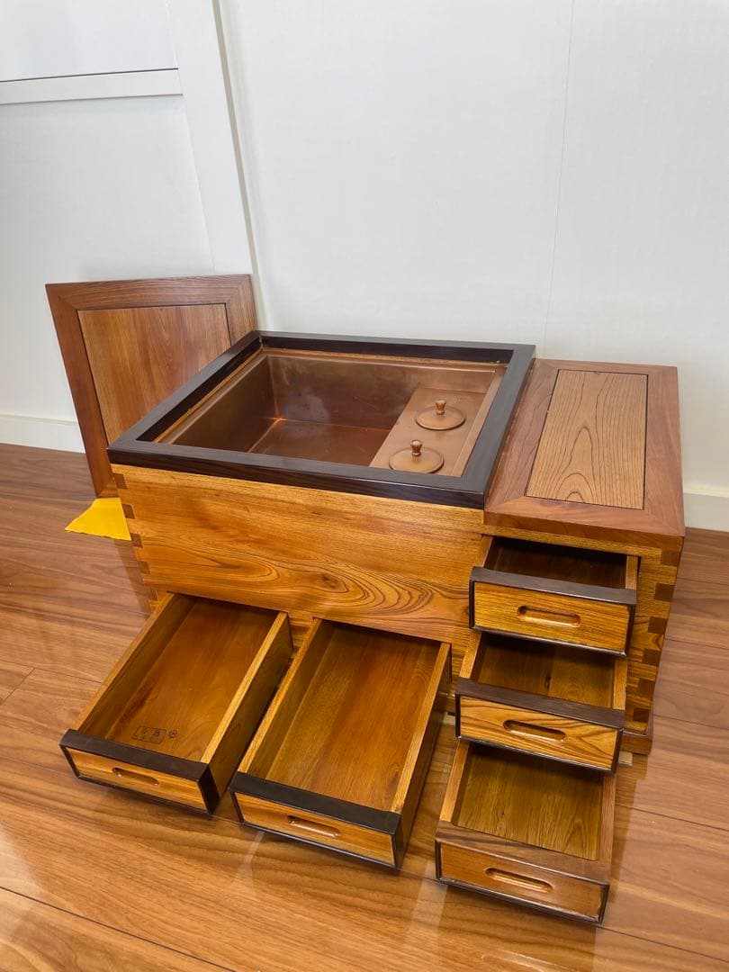 本日削除 高級 総欅ケヤキ無垢 関東長火鉢 特大サイズ 豪華フルセット 備長炭