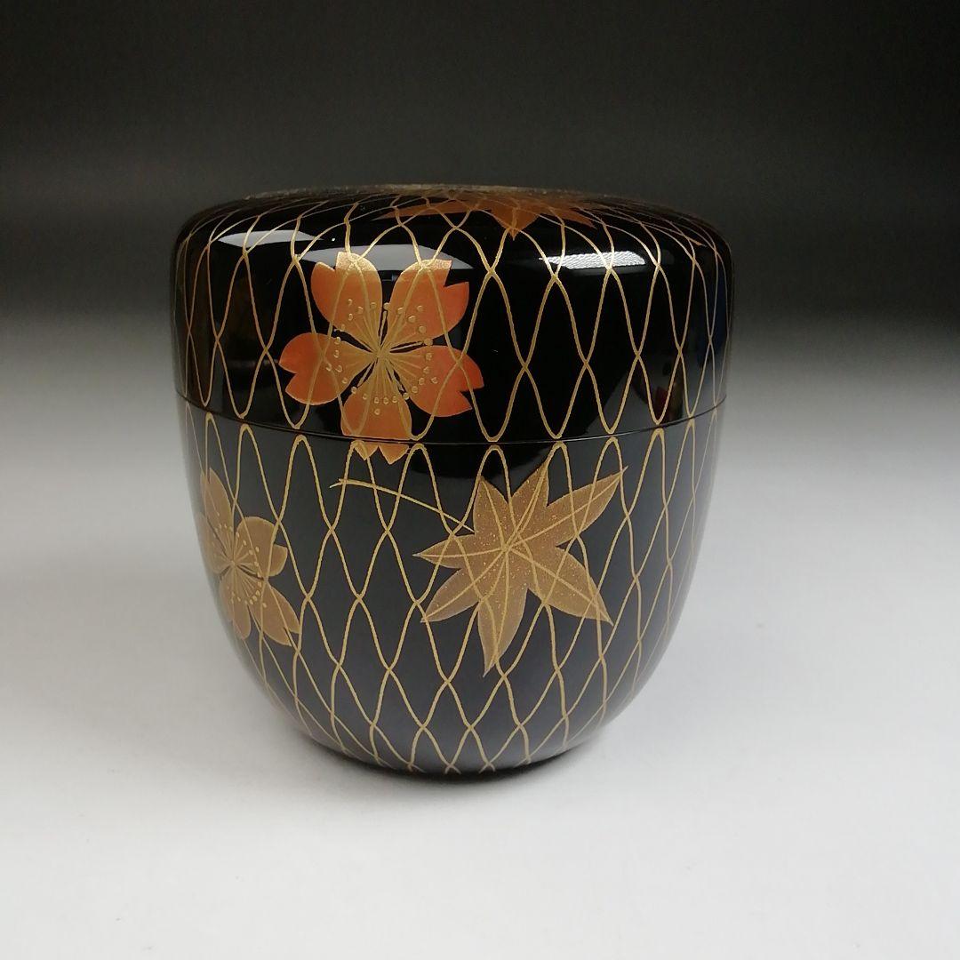 Ｔ９３２　棗　『網春秋蒔絵』『内銀地』『清水庄三 作』　共箱　茶道具