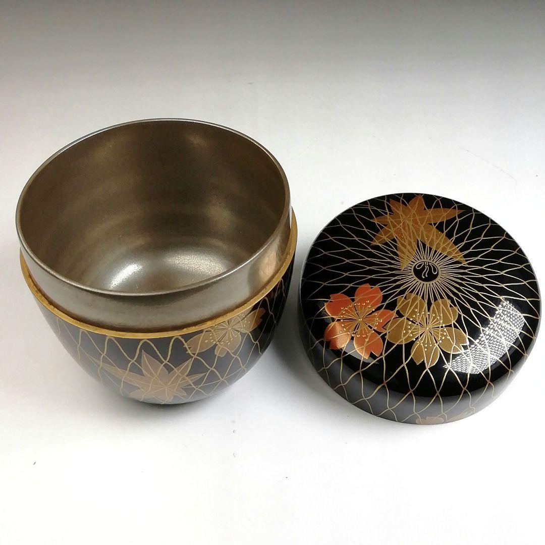 Ｔ９３２　棗　『網春秋蒔絵』『内銀地』『清水庄三 作』　共箱　茶道具