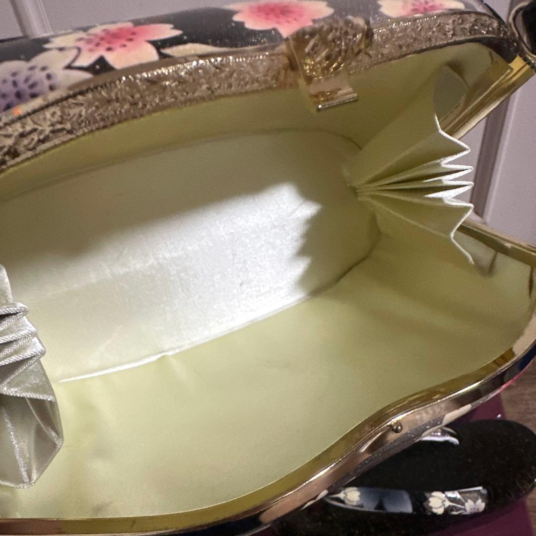着物 和装 草履バッグセット 桜 黒 中古品 成人式