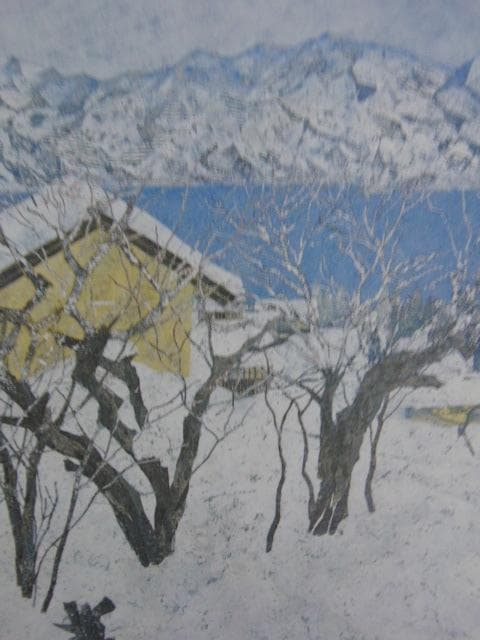 小笠原元、【春の雪】、希少な額装用画集より、新品額装付、状態良好