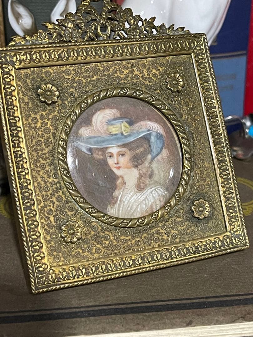 アンティーク アメリカン ミニアチュール 絵画 額装品 陶板画 美術品 USA