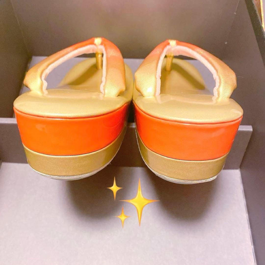 草履　バック　2点まとめてセット　ゴールド　オレンジ　箱付き　艶　光沢　着物
