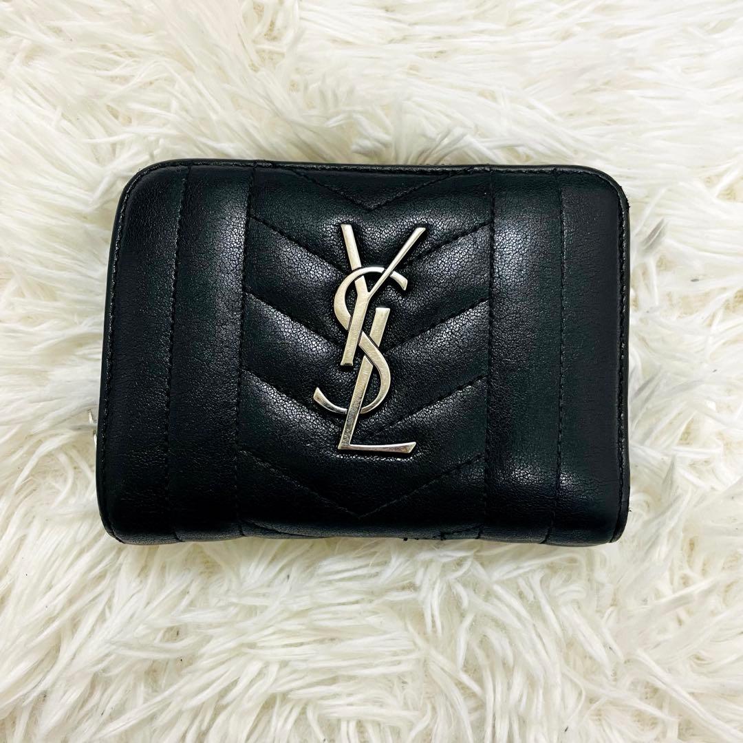 極美✨サンローラン 二つ折り財布 カサンドラ キルティング レザー 黒