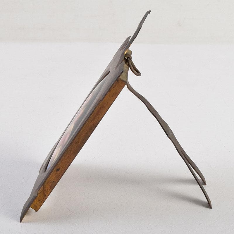 キリスト教　陶器製　聖像画　イコン　聖母子　銅製フレーム　M　R9408