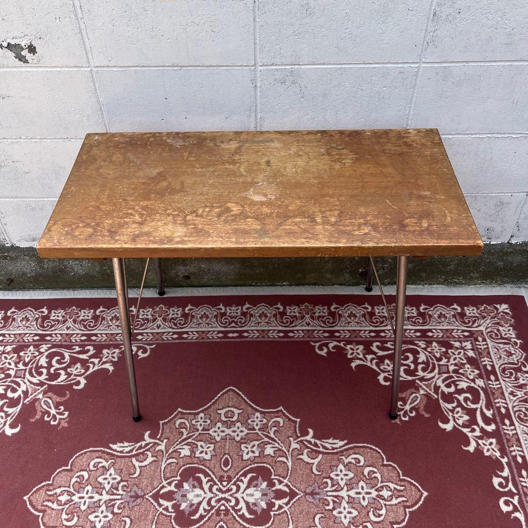 古家具アンティーク◾️古材木製天板×鉄脚アイアン カフェテーブル コーヒーテーブル