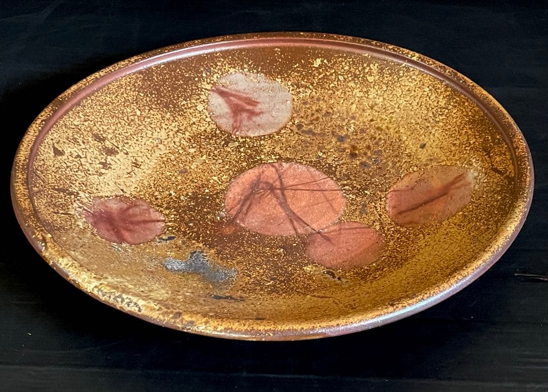 【美品】「母」 備前焼 大皿 馬場 祥輔 窯変 牡丹餅 胡麻 共箱 （E）