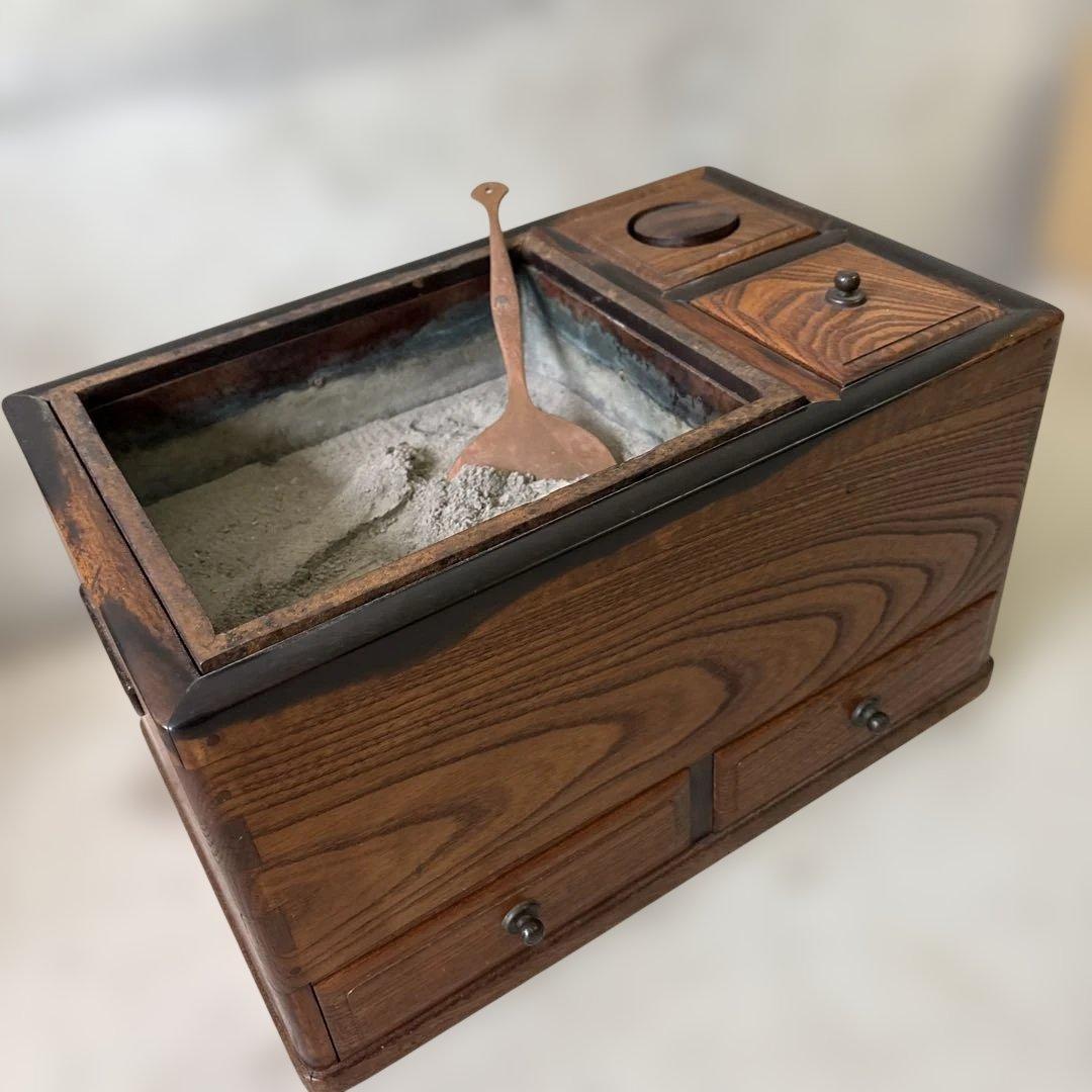 コンパクトな長火鉢　上品　煎茶用　ミニ　灰付き　素敵な木の雰囲気茶道具　状態良い