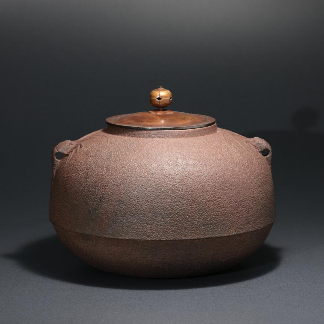茶釜　丸釜　海老釻　佐藤清光　共箱　炉用　R1265ラ