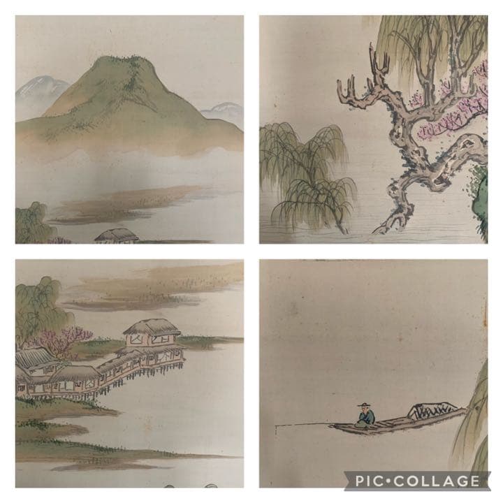 南宋画　岸浪柳渓　春江獨釣　絹本　肉筆　掛軸
