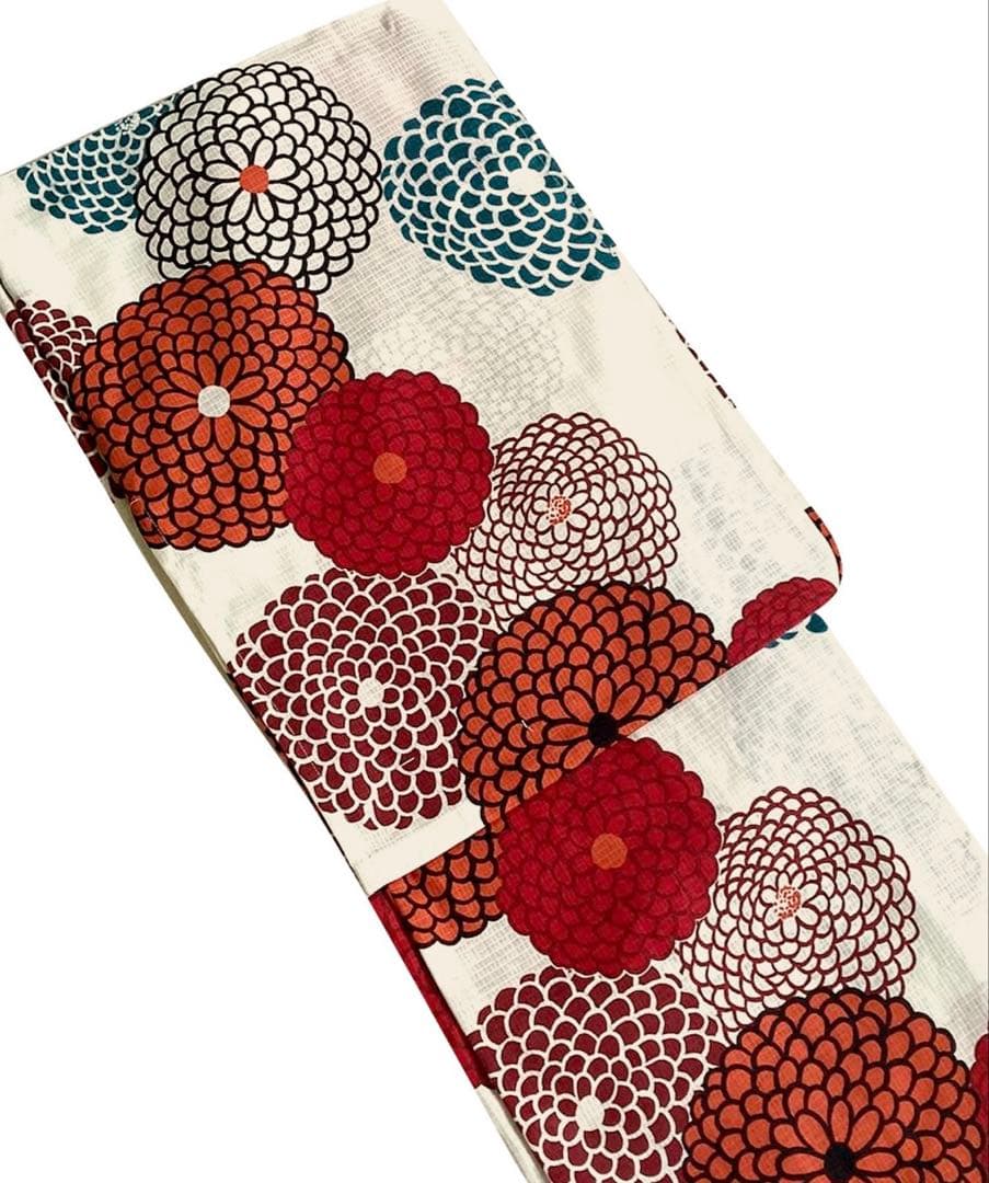 Kao⭐︎utatamne 浴衣3点セット　赤とミントのぽんぽん菊