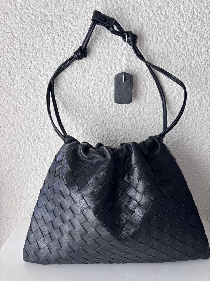 新品　ラムレザー　ダストバッグ　イントレ　ブラック　編み込みショルダーバッグ