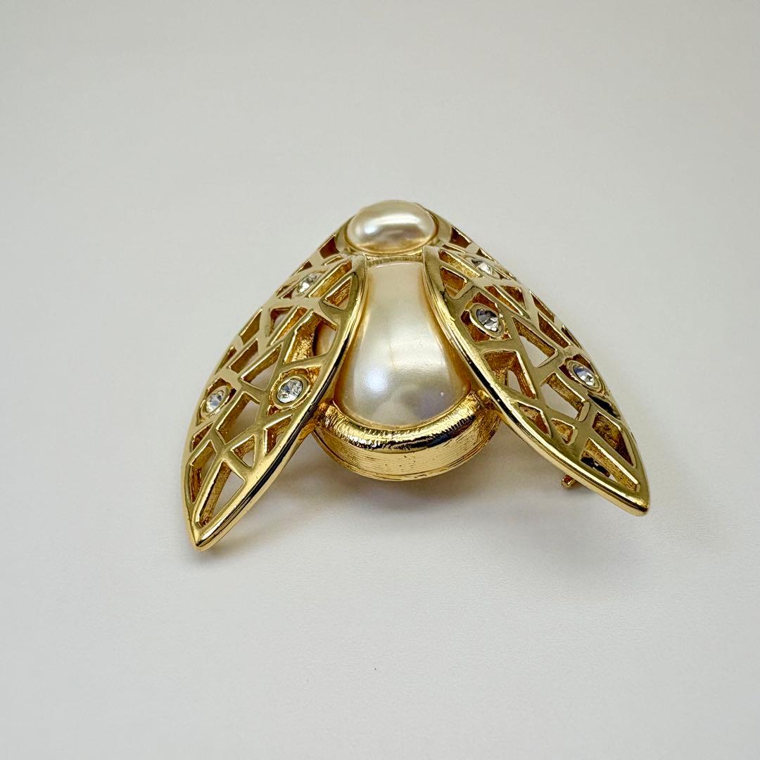 Dior ディオール ブローチ 蜂 パール ラインストーン ゴールド