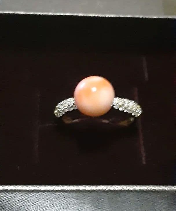 珊瑚とダイヤのK18リング15号サイズ