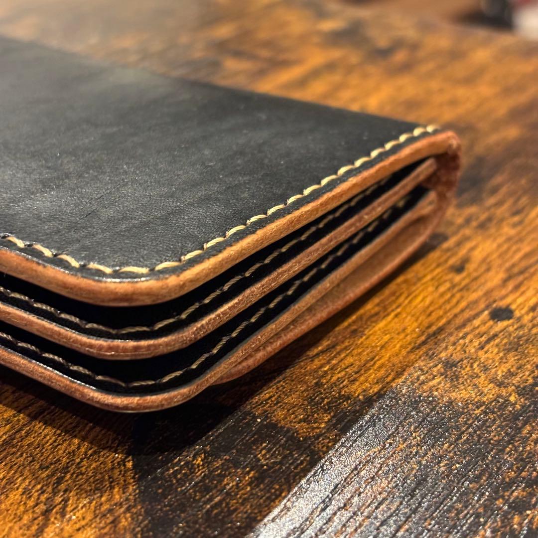 栃木レザー　ミドル　トラッカーウォレット　茶芯ブラック