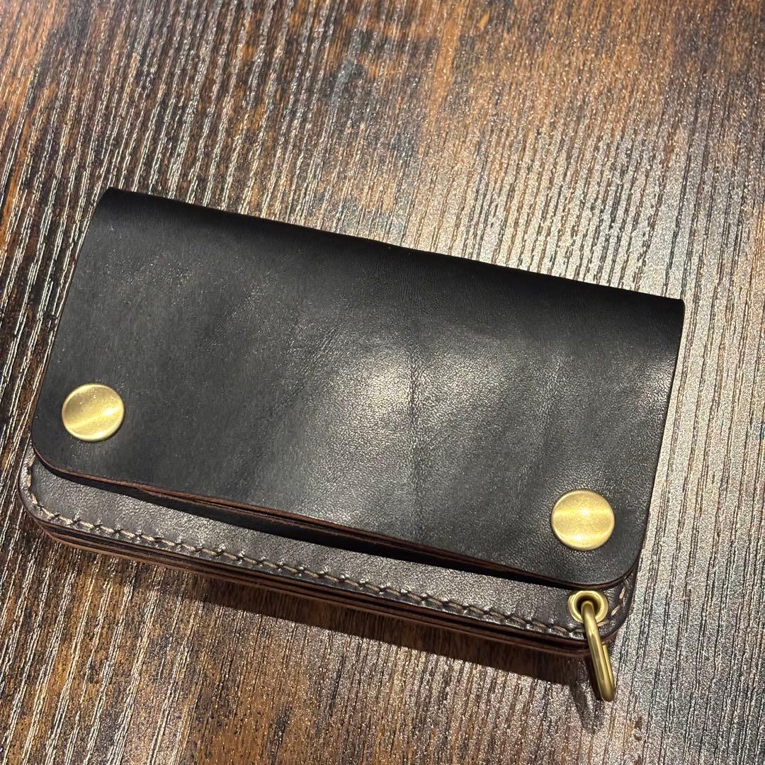 栃木レザー　ミドル　トラッカーウォレット　茶芯ブラック