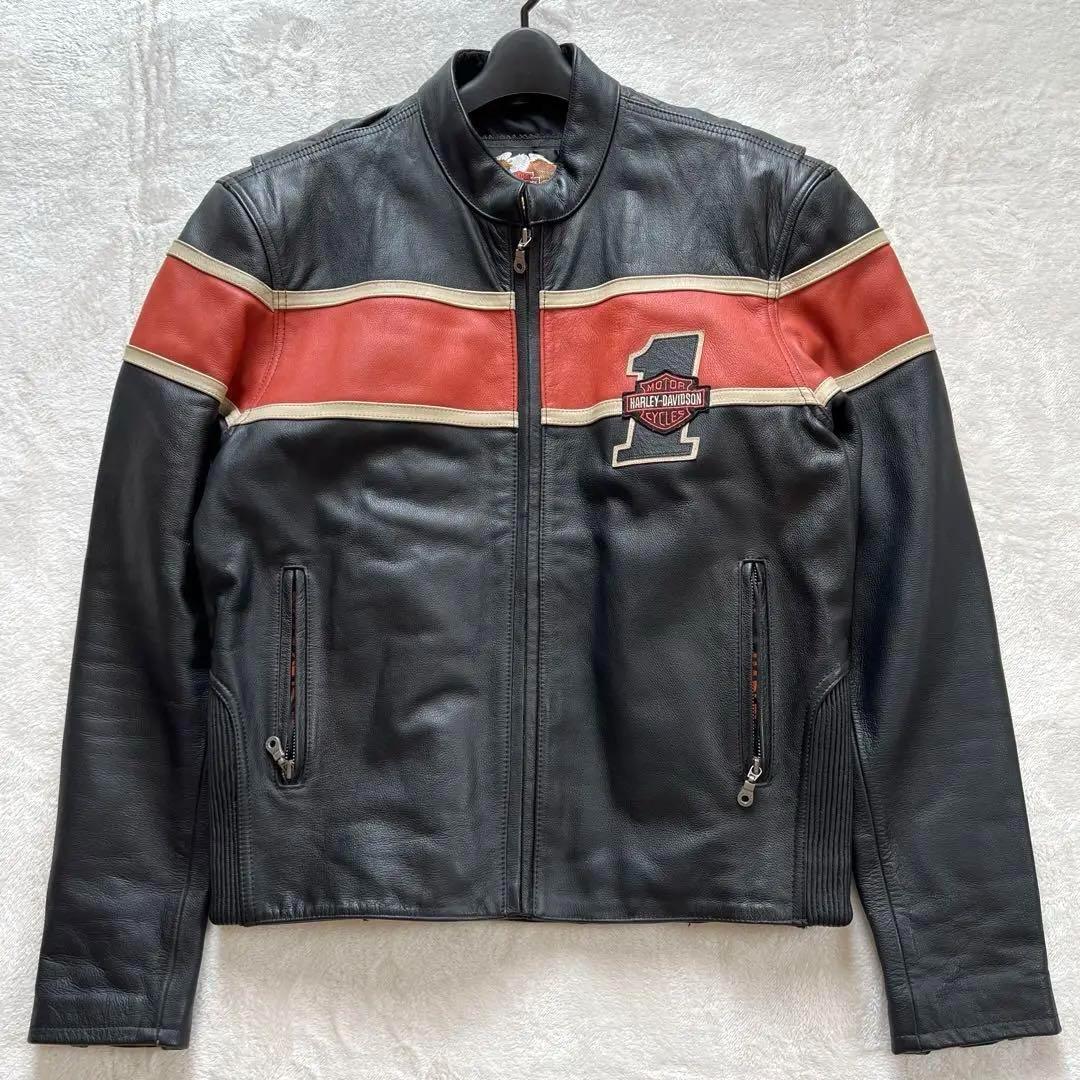 【美品 希少デザイン】ハーレーダビッドソン シングルライダース 本革 黒 L相当