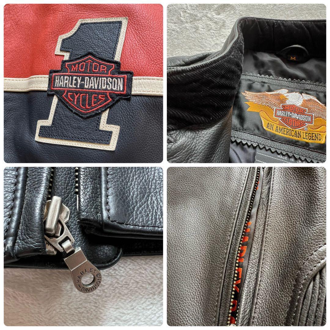 【美品 希少デザイン】ハーレーダビッドソン シングルライダース 本革 黒 L相当