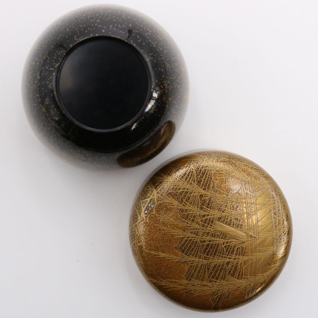 久保縫春作 芽張柳蒔絵 中棗 茶道具 共箱　AW784　N2