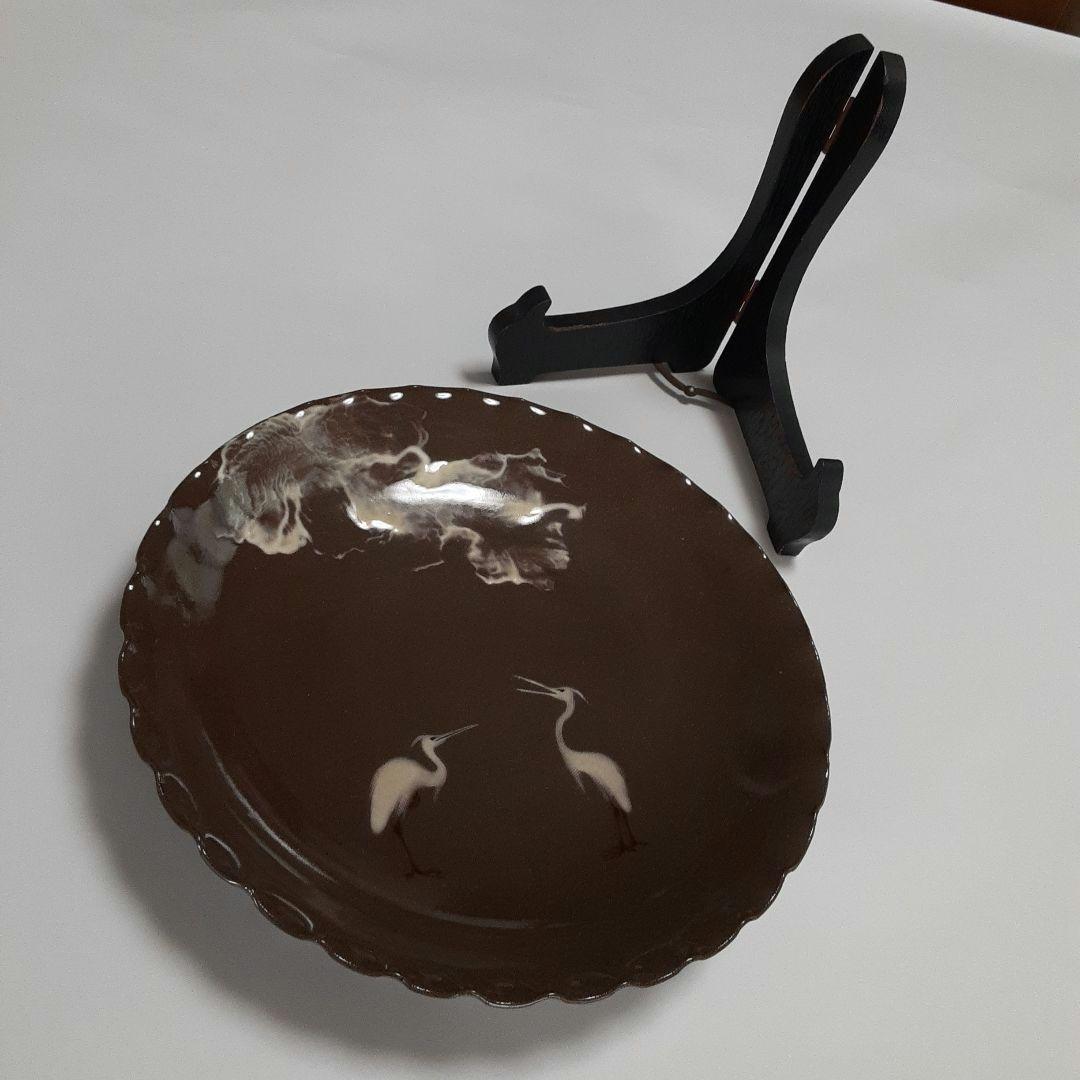 美品　臥牛窯　十三代 横石 臥牛　現川焼　白鷺文皿　絵皿