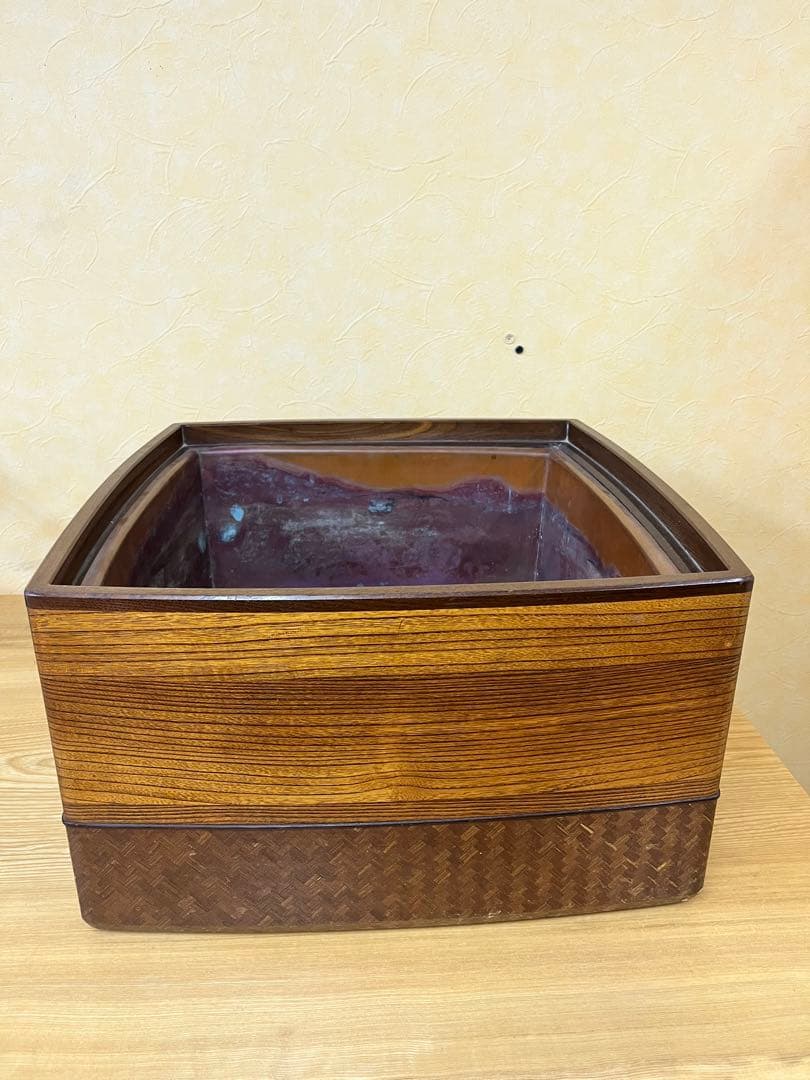 木製火鉢 銅内箱付き 和家具 古道具 インテリア アンティーク 木枠 銅製