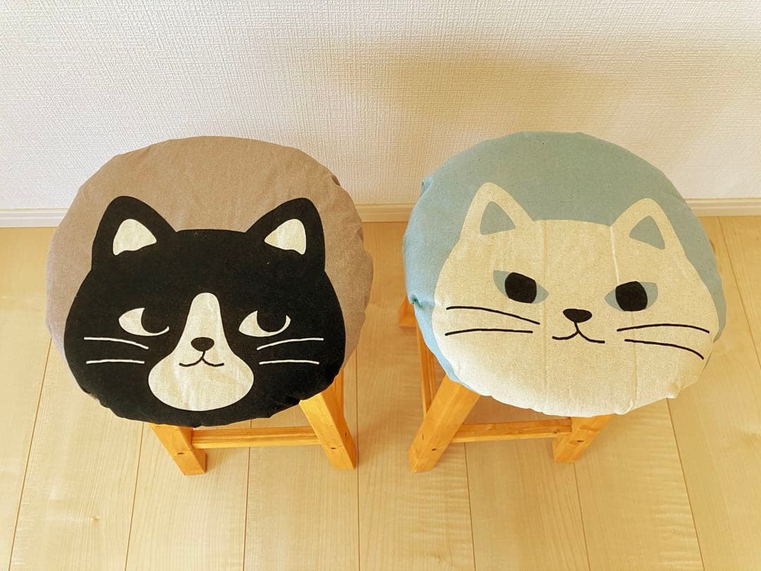 ダイニングスツール　ダイニングチェア　椅子　北欧風　ハンドメイド　2脚　猫柄②