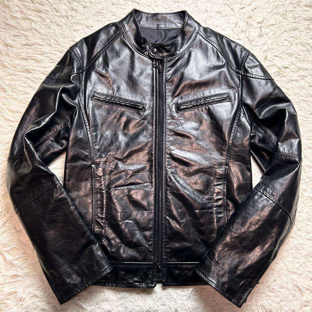 極希少★m0851 牛革 レザー シングルライダース レザージャケット ブラック
