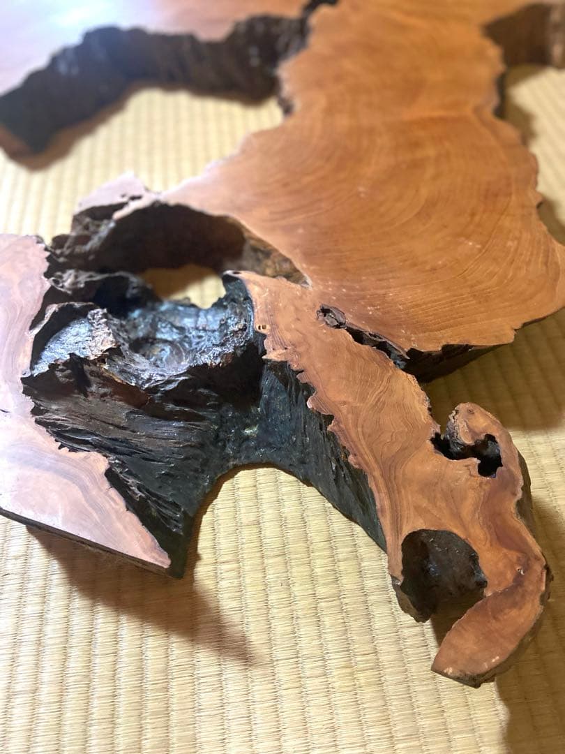 極希少・時代物天然欅けやき一枚板　瘤杢・自然穴｜古材銘木　縦 104× 横 65