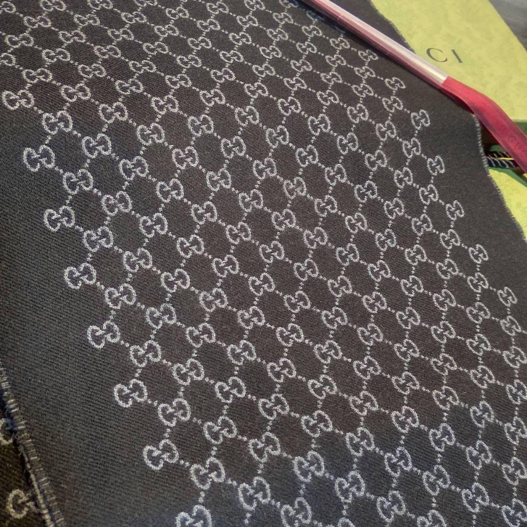 ❤新品箱袋付❤GUCCI マフラー ストール ショール スカーフ❤黒&グレー❤