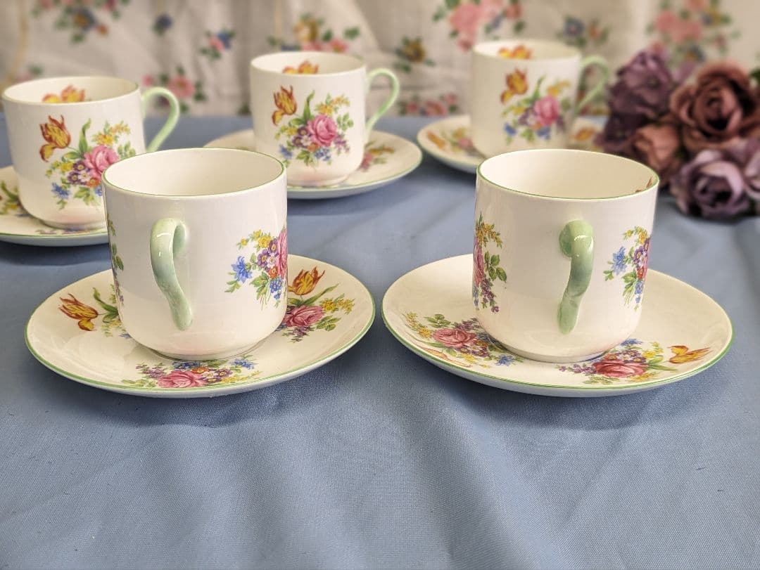 シェリー窯 shelley ティーカップ＆ソーサー ５客 美品 英アンティーク