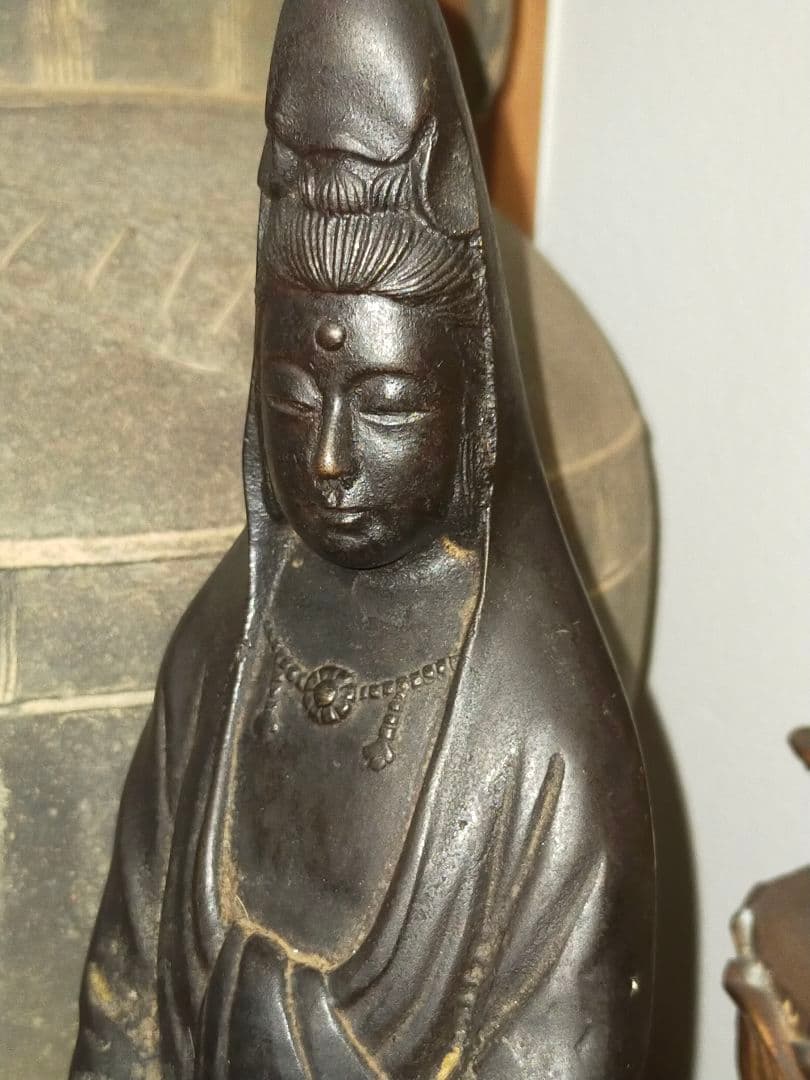 ♥値下げ！　銅製　観音像　在銘　観音様　ブロンズ像　仏像　骨董　古玩